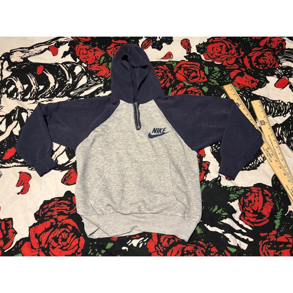 Vintage Nike Hoodie Mens Small Gray 70s Quarter Zip Pullover Sweatshirt